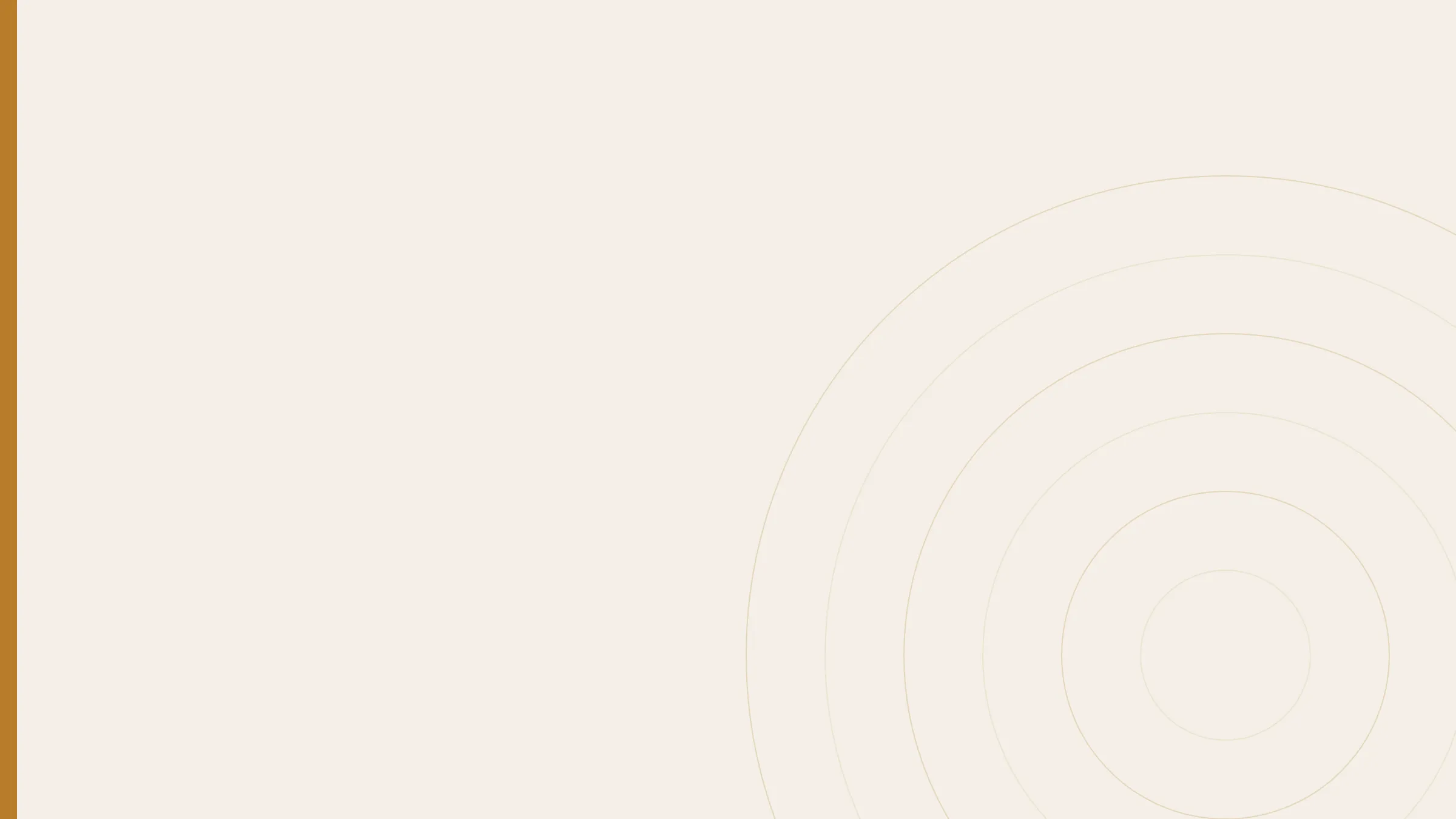 Editorial cover graphic with a concentric ring motif in gold on cream.